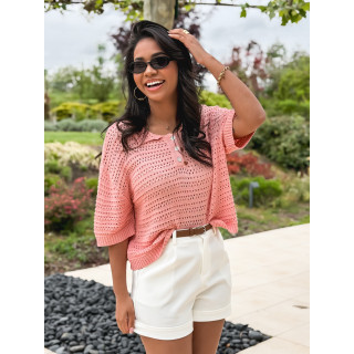 Blouse en crochet Arabel - Rose