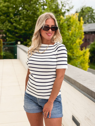 Blouse Loréva - Blanc/Bleu marine
