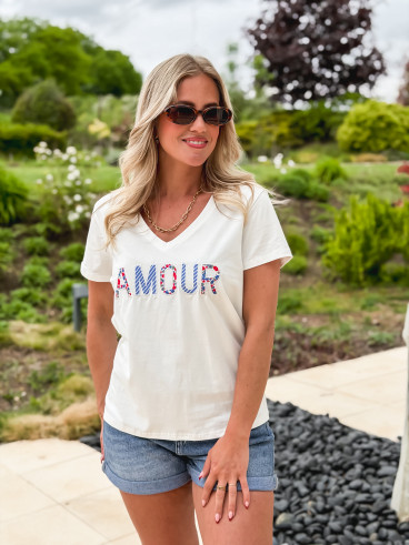T-shirt "Amour" - Blanc/Bleu