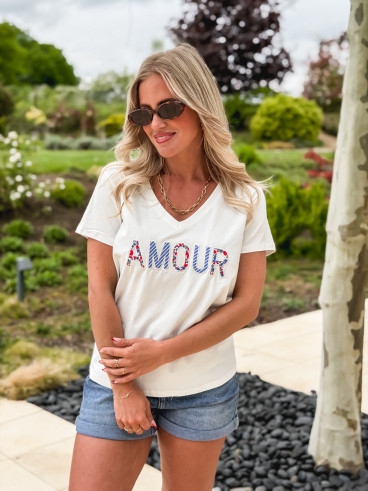 T-shirt "Amour" - Blanc/Bleu