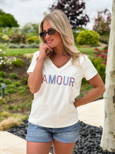 T-shirt "Amour" - Blanc/Bleu