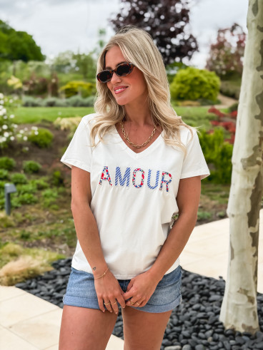 T-shirt "Amour" - Blanc/Bleu