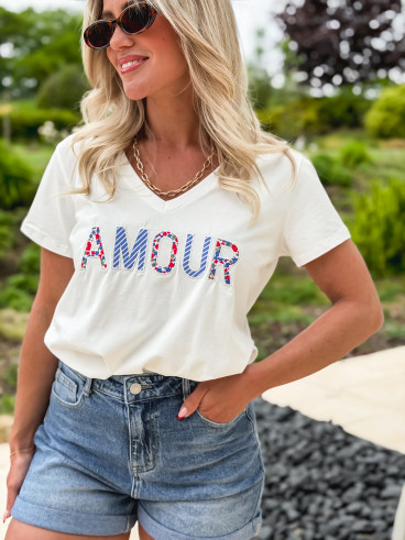 T-shirt "Amour" - Blanc/Bleu