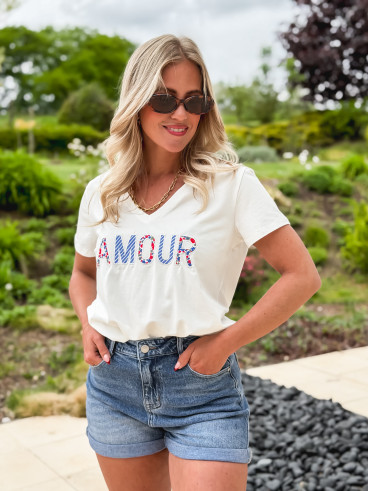 T-shirt "Amour" - Blanc/Bleu