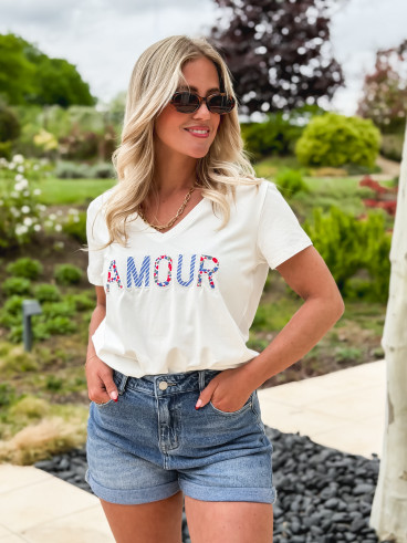 T-shirt "Amour" - Blanc/Bleu