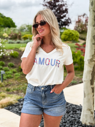 T-shirt "Amour" - Blanc/Bleu