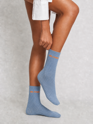Chaussettes "GIRL POWER" - Bleu ciel/Orange