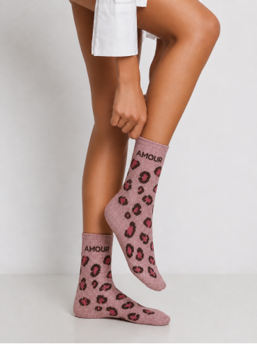 Chaussettes "Amour"- Rose léopard