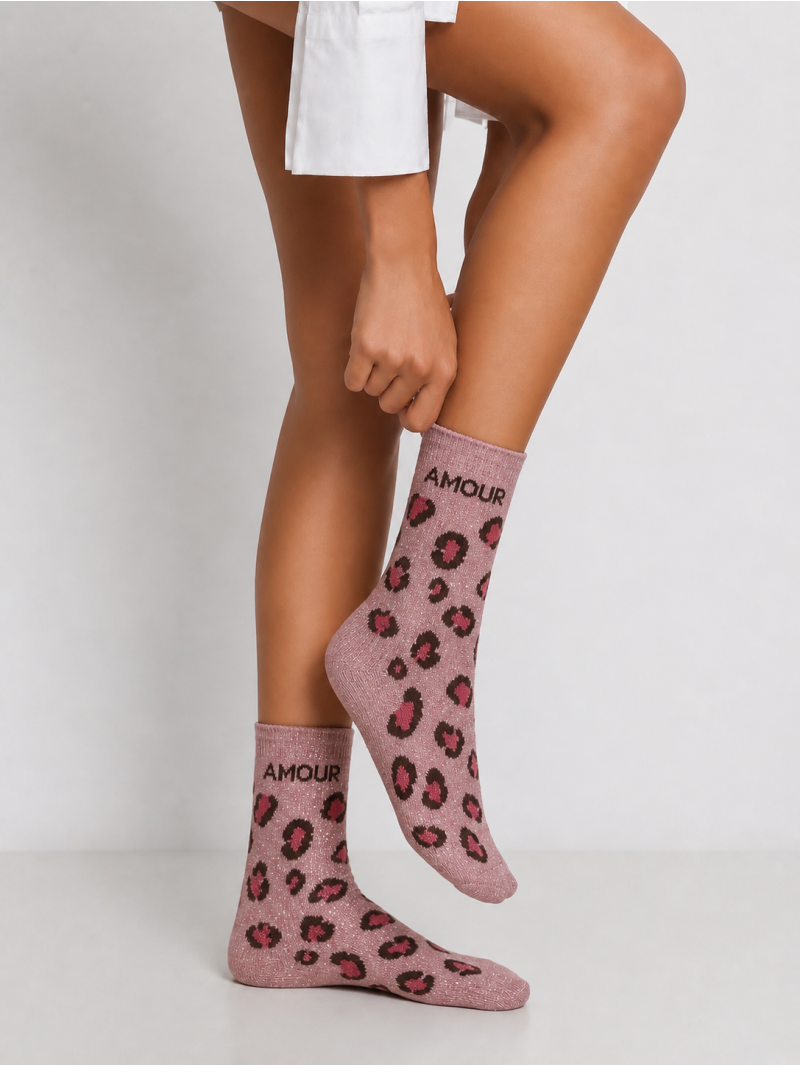 Chaussettes "Amour"- Rose léopard