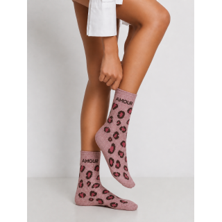 Chaussettes "Amour"- Rose léopard
