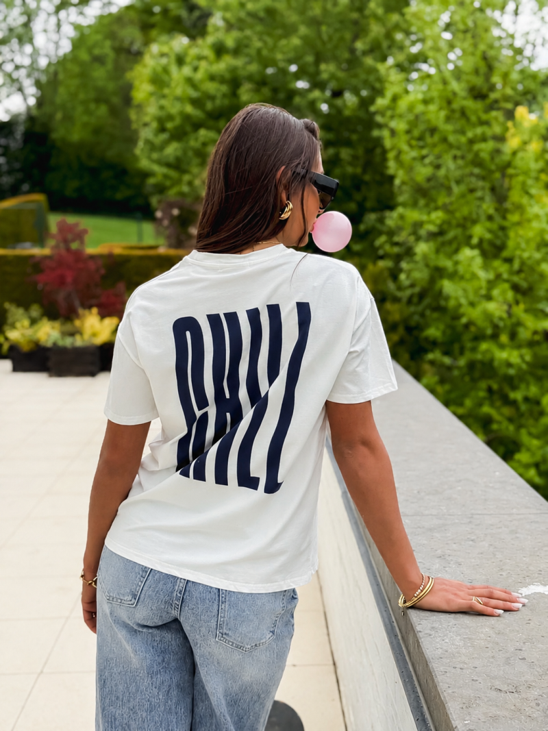 T-shirt "Chill" - Blanc/Bleu marine