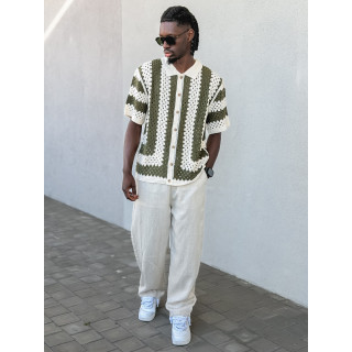 Chemise lignée en crochet Amir - Beige/Vert