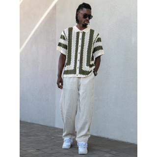 Chemise lignée en crochet Amir - Beige/Vert