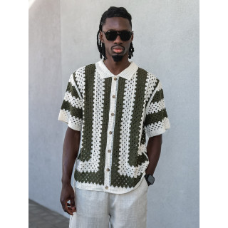 Chemise lignée en crochet Amir - Beige/Vert