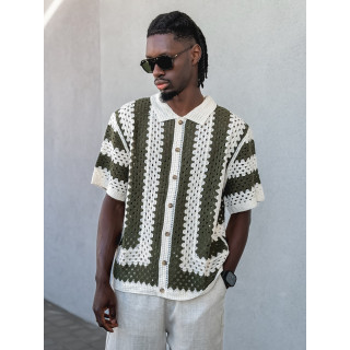 Chemise lignée en crochet Amir - Beige/Vert