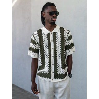 Chemise lignée en crochet Amir - Beige/Vert