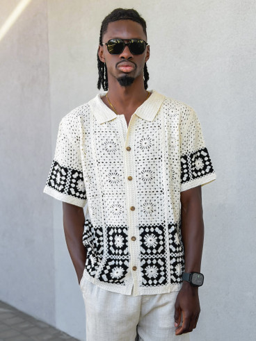 Chemise en crochet Simon - Beige/Noir