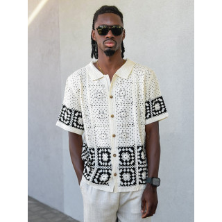 Chemise en crochet Simon - Beige/Noir