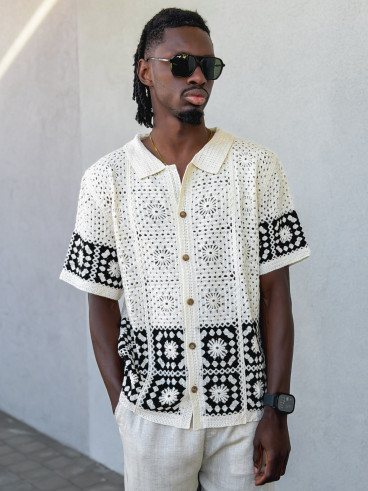 Chemise en crochet Simon - Beige/Noir