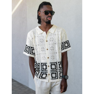 Chemise en crochet Simon - Beige/Noir