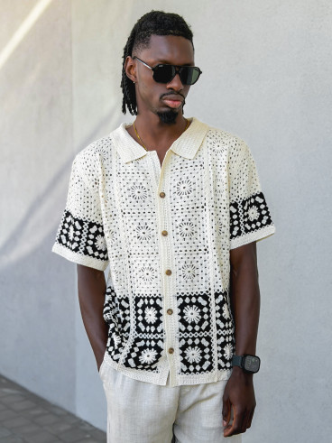 Chemise en crochet Simon - Beige/Noir