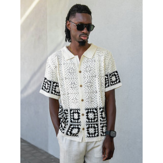 Chemise en crochet Simon - Beige/Noir
