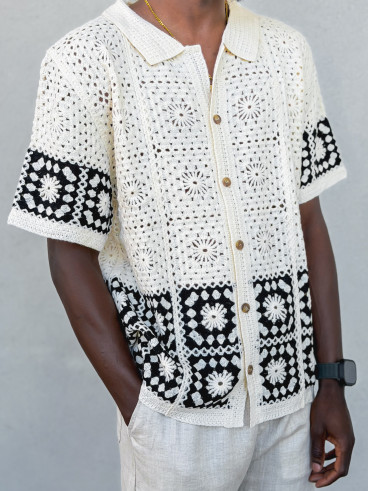 Chemise en crochet Simon - Beige/Noir