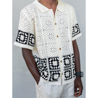 Chemise en crochet Simon - Beige/Noir