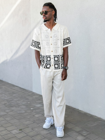 Chemise en crochet Simon - Beige/Noir