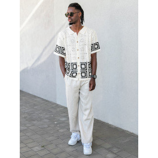 Chemise en crochet Simon - Beige/Noir