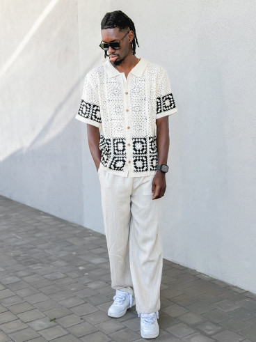 Chemise en crochet Simon - Beige/Noir