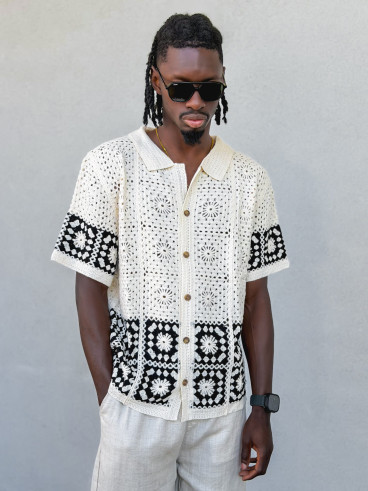 Chemise en crochet Simon - Beige/Noir