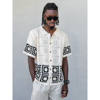 Chemise en crochet Simon - Beige/Noir