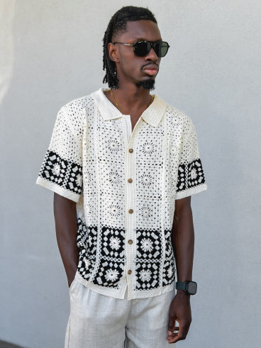 Chemise en crochet Simon - Beige/Noir