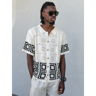 Chemise en crochet Simon - Beige/Noir