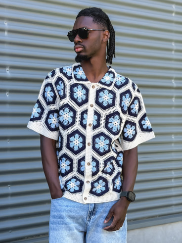 Chemise en crochet Emiliano - Bleu
