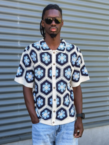 Chemise en crochet Emiliano - Bleu