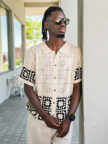 Chemise en crochet Simon - Beige/Noir