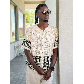 Chemise en crochet Simon - Beige/Noir