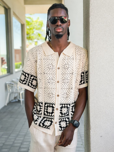 Chemise en crochet Simon - Beige/Noir