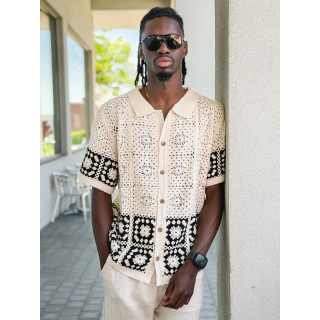 Chemise en crochet Simon - Beige/Noir