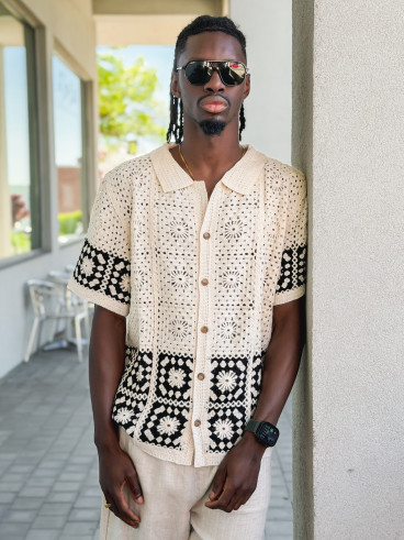 Chemise en crochet Simon - Beige/Noir