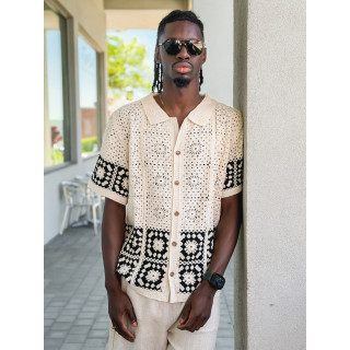 Chemise en crochet Simon - Beige/Noir