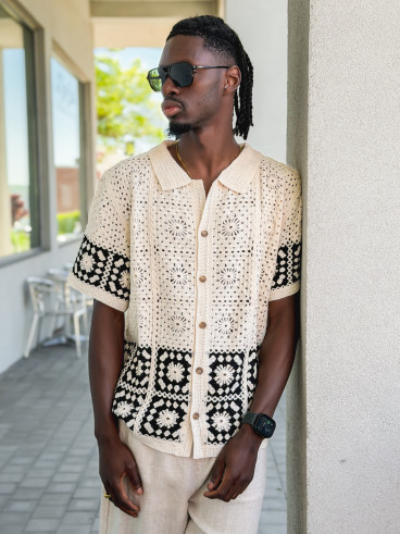 Chemise en crochet Simon - Beige/Noir
