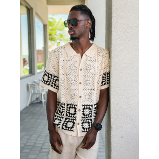 Chemise en crochet Simon - Beige/Noir