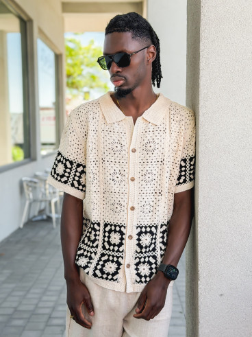 Chemise en crochet Simon - Beige/Noir