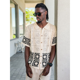 Chemise en crochet Simon - Beige/Noir