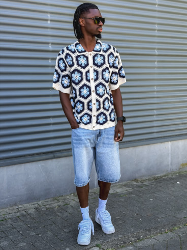 Chemise en crochet Emiliano - Bleu