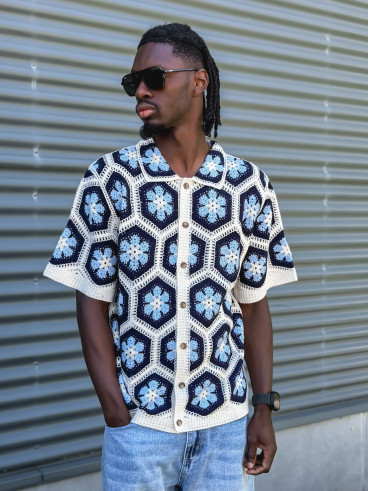 Chemise en crochet Emiliano - Bleu