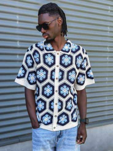 Chemise en crochet Emiliano - Bleu